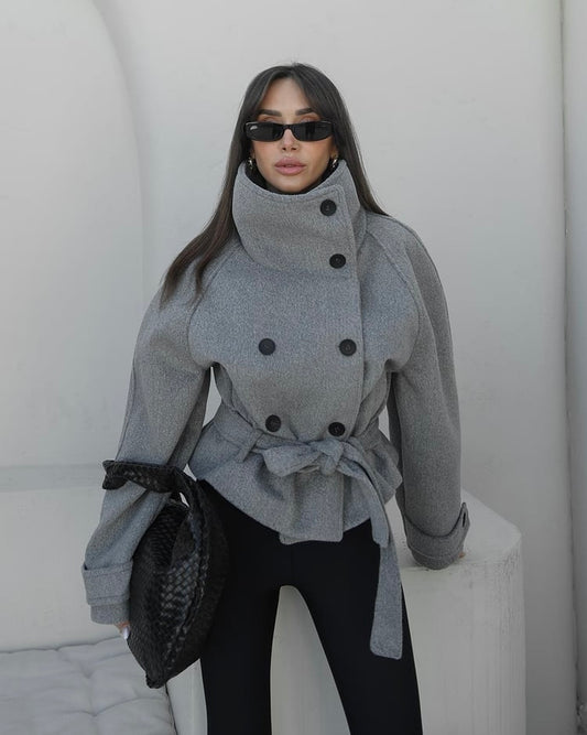Stand-up collar short cashmere coat