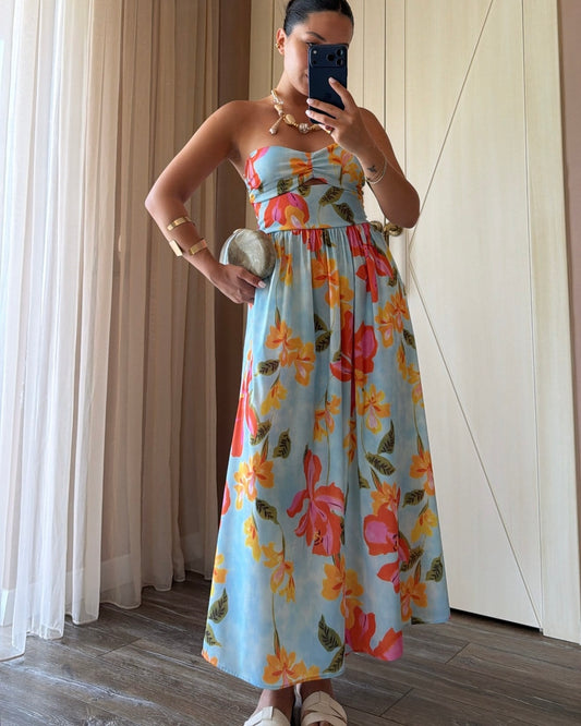 Blue floral patterned chipo dress