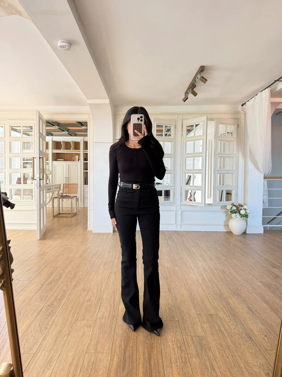 High-waist flare trousers