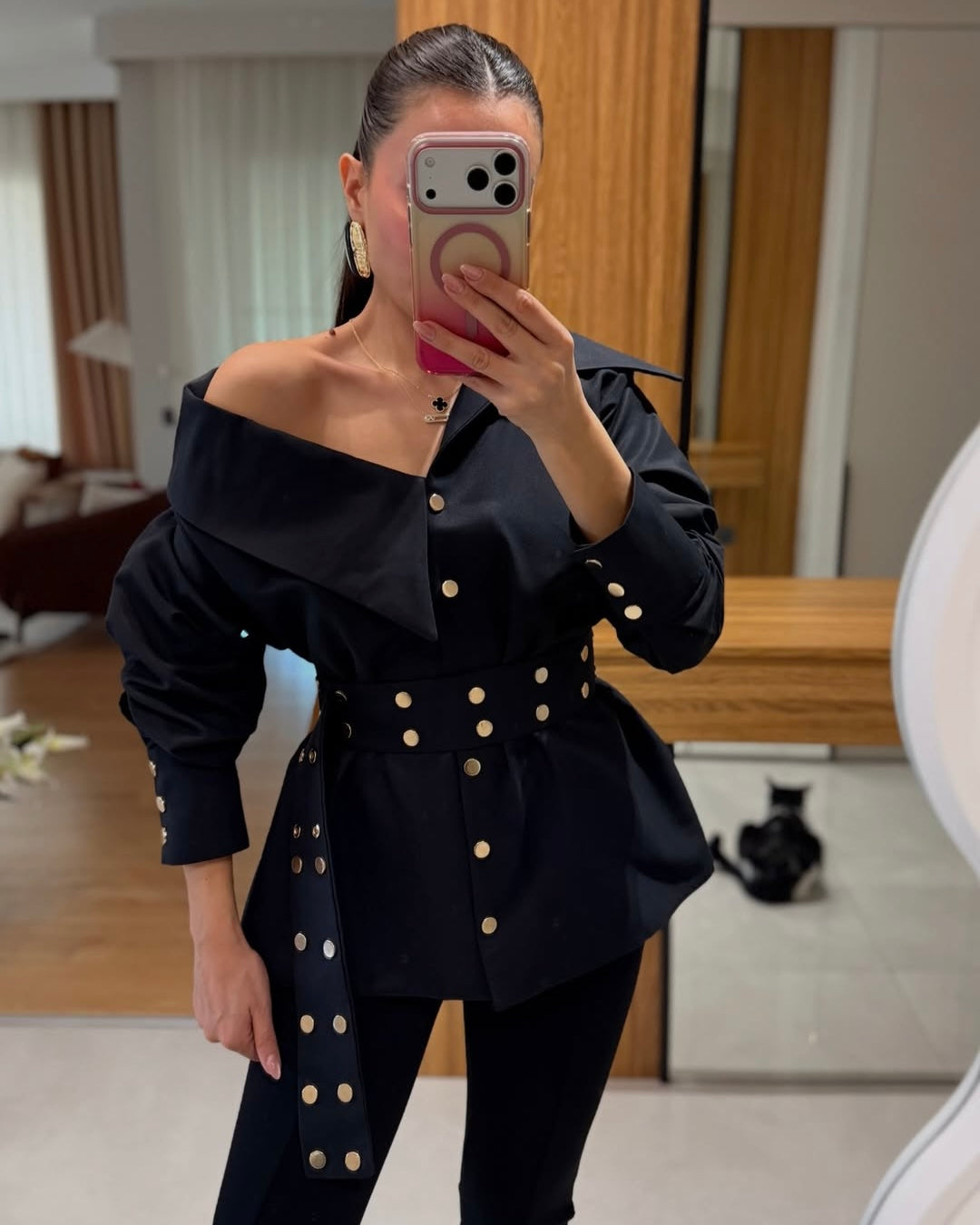 Fontue black studded designer shirt