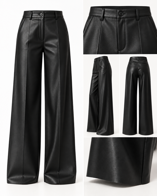 High-waisted wide-leg faux leather trousers