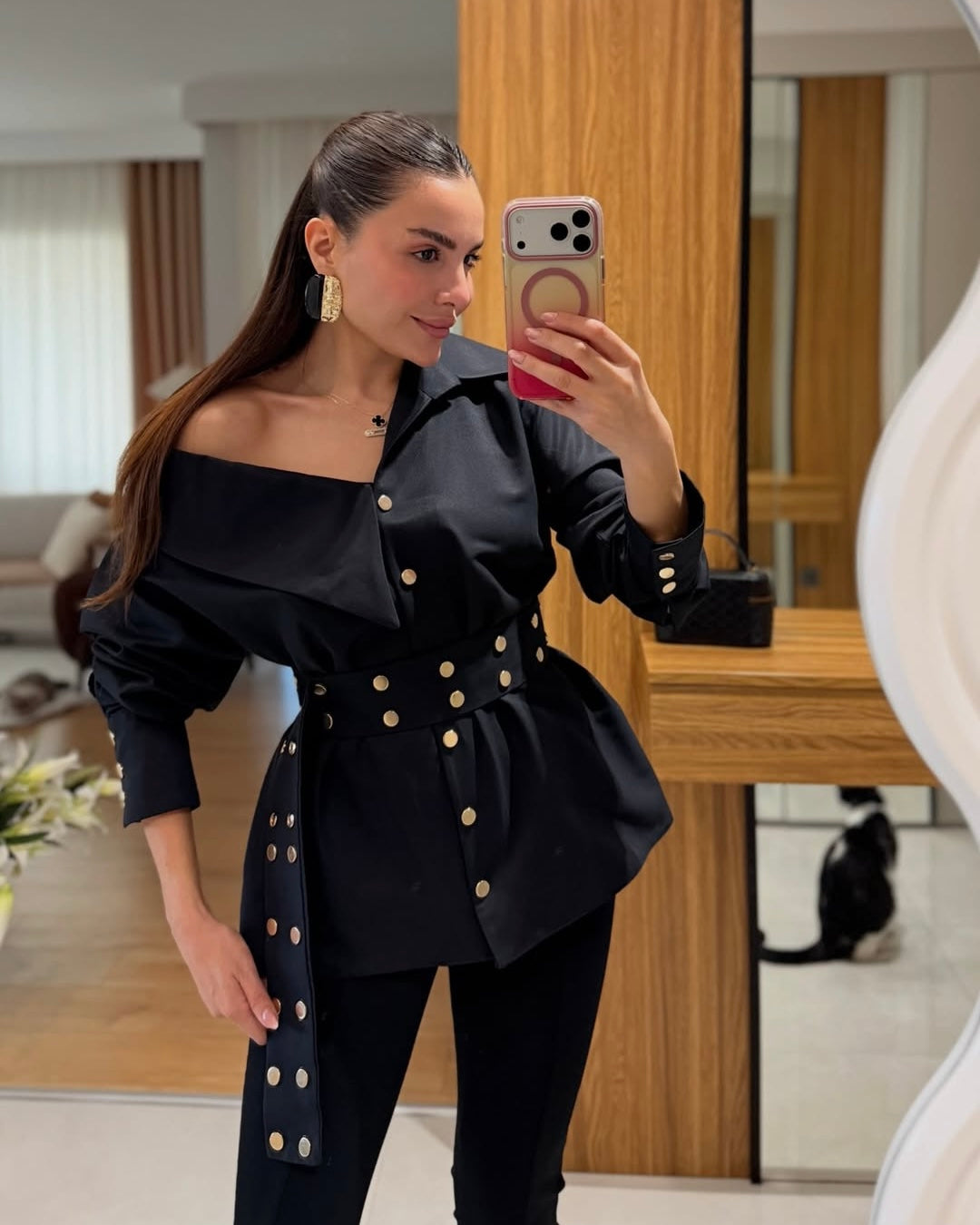 Fontue black studded designer shirt