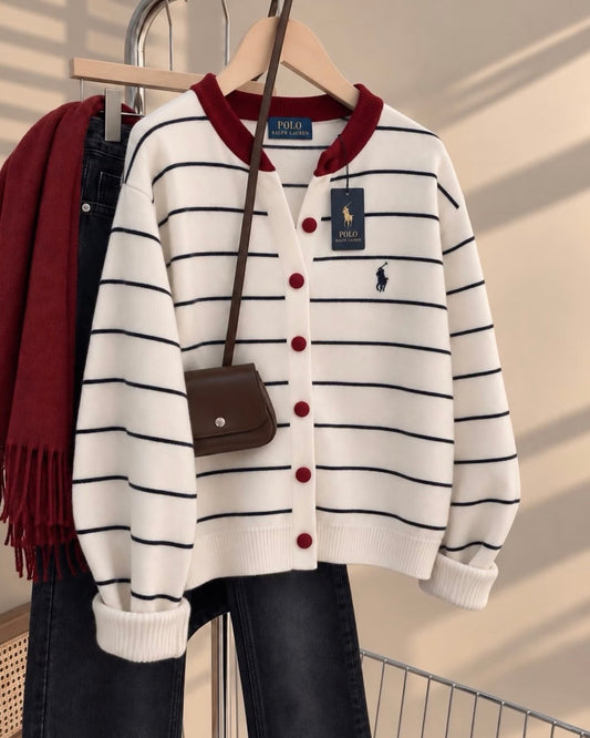 horizontal-striped knit cardigan