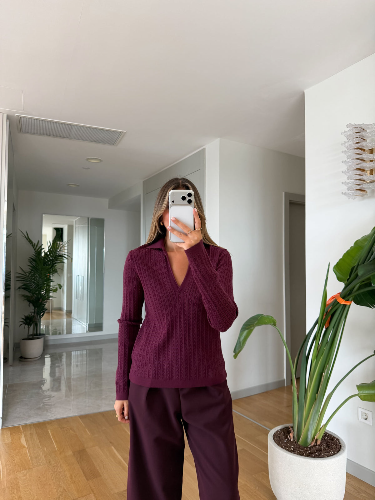 Cable knit polo sweater