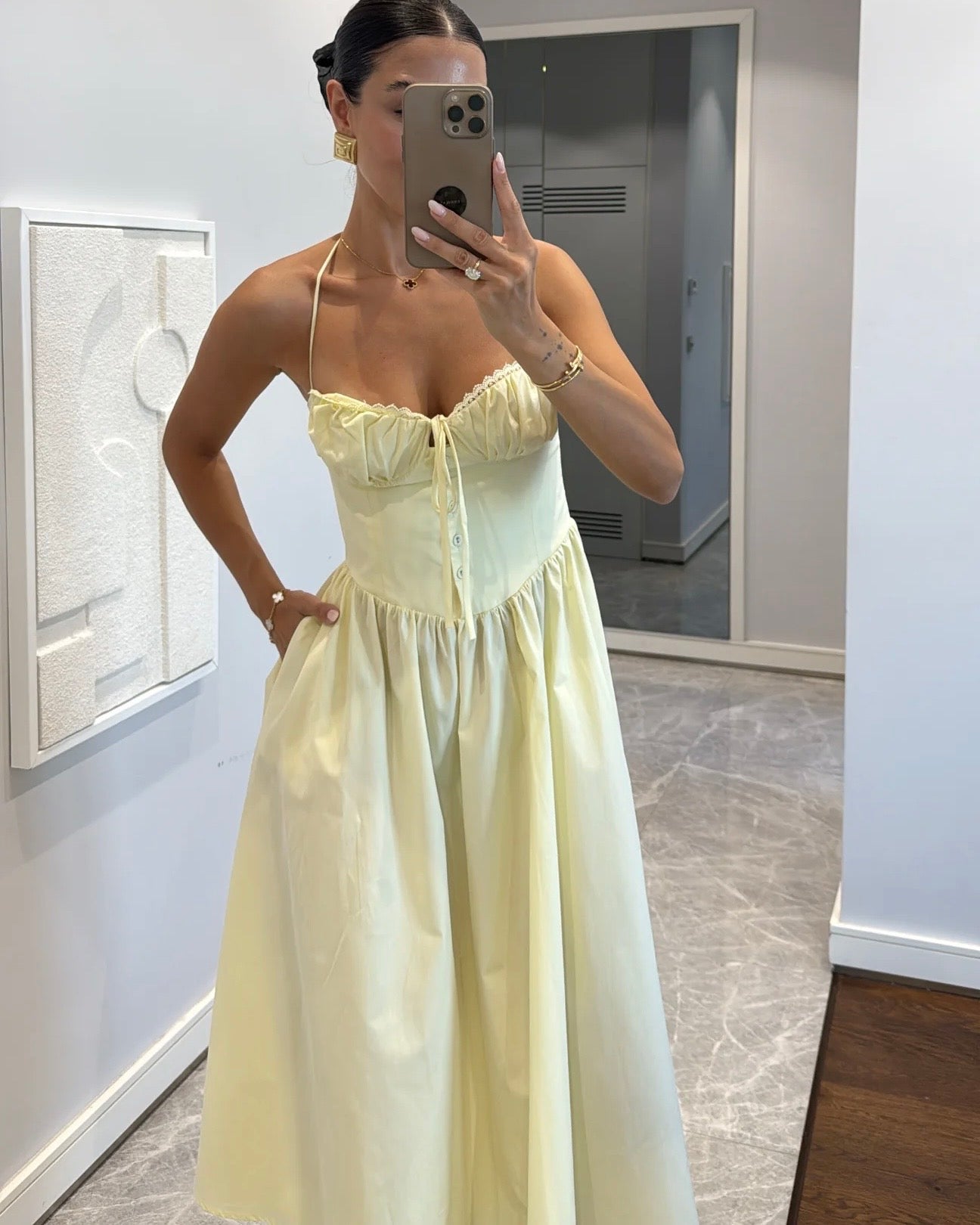 Gathered halter midi dress