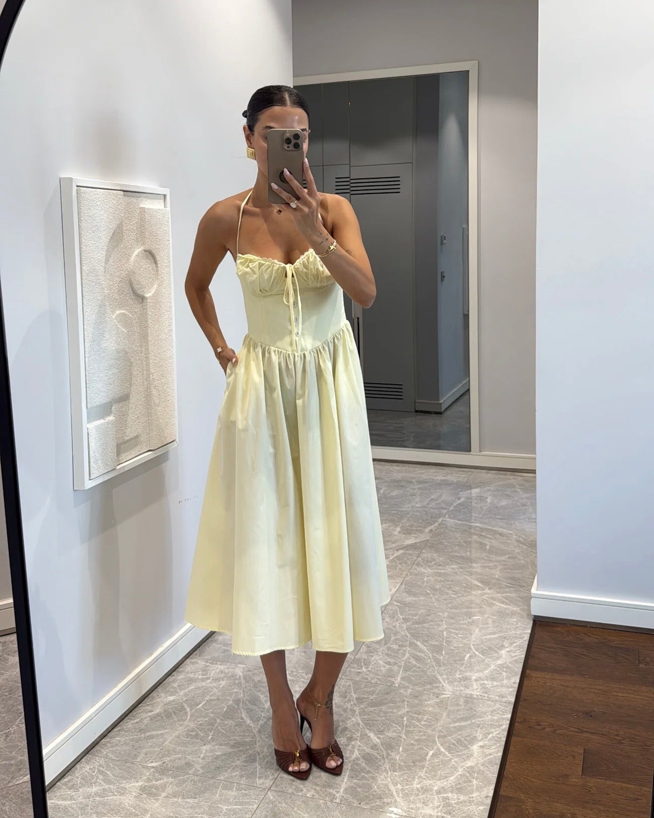 Gathered halter midi dress