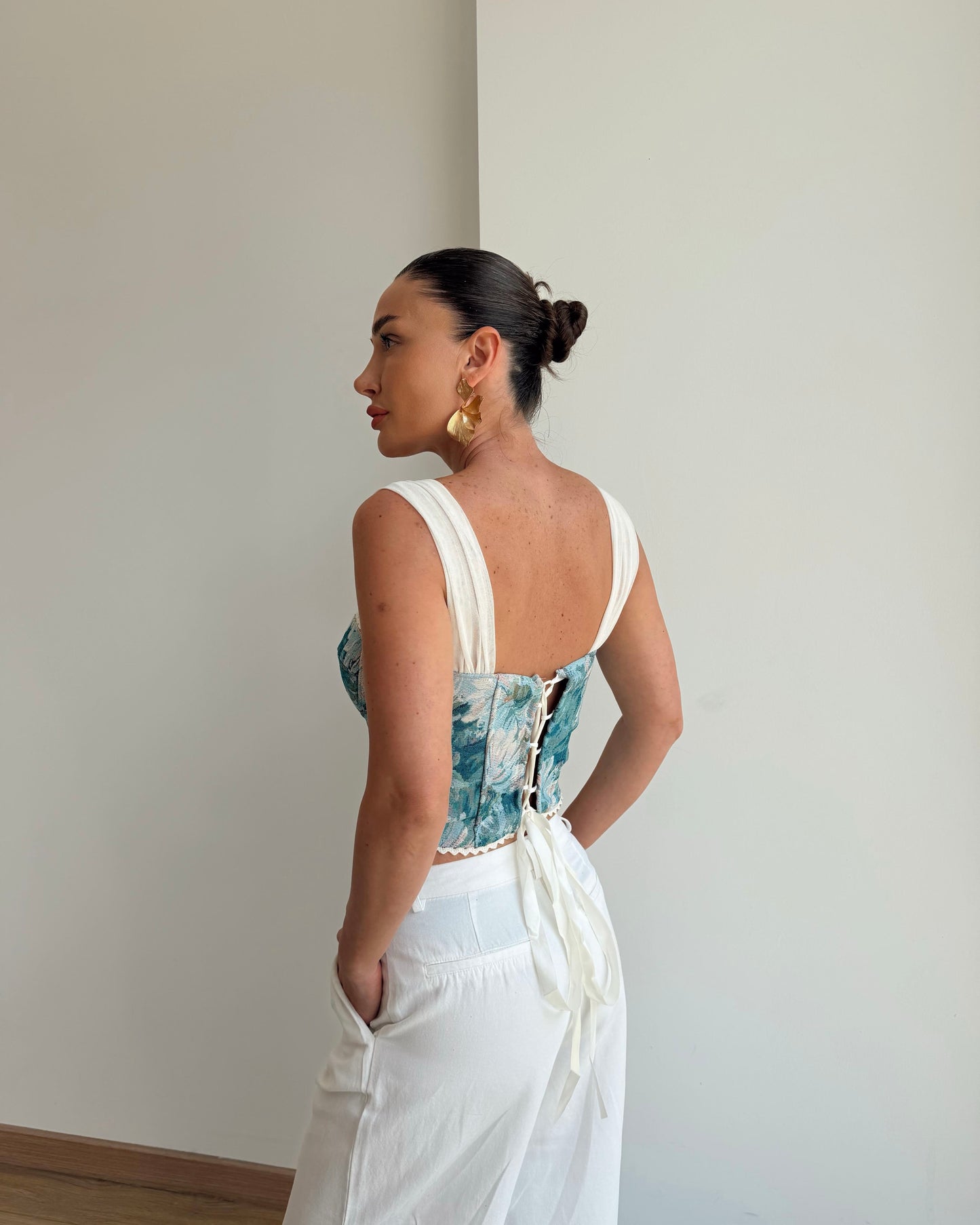 Imported patterned corset blouse