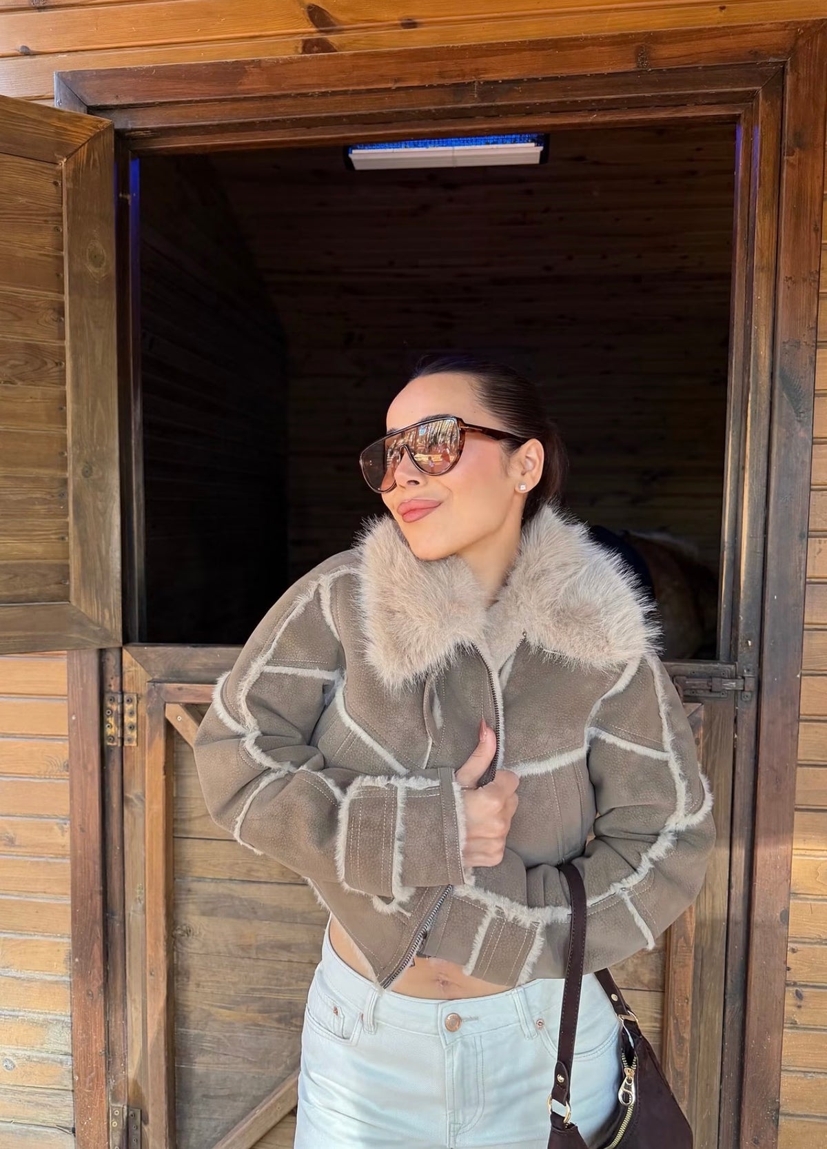 Faux-fur trimmed cropped jacket
