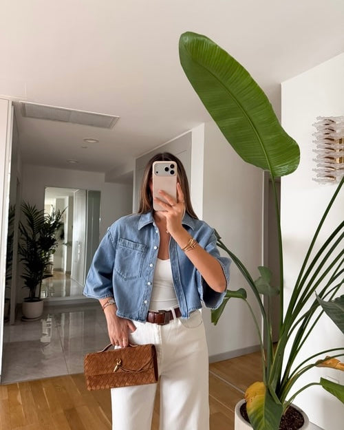 Denim crop shirt