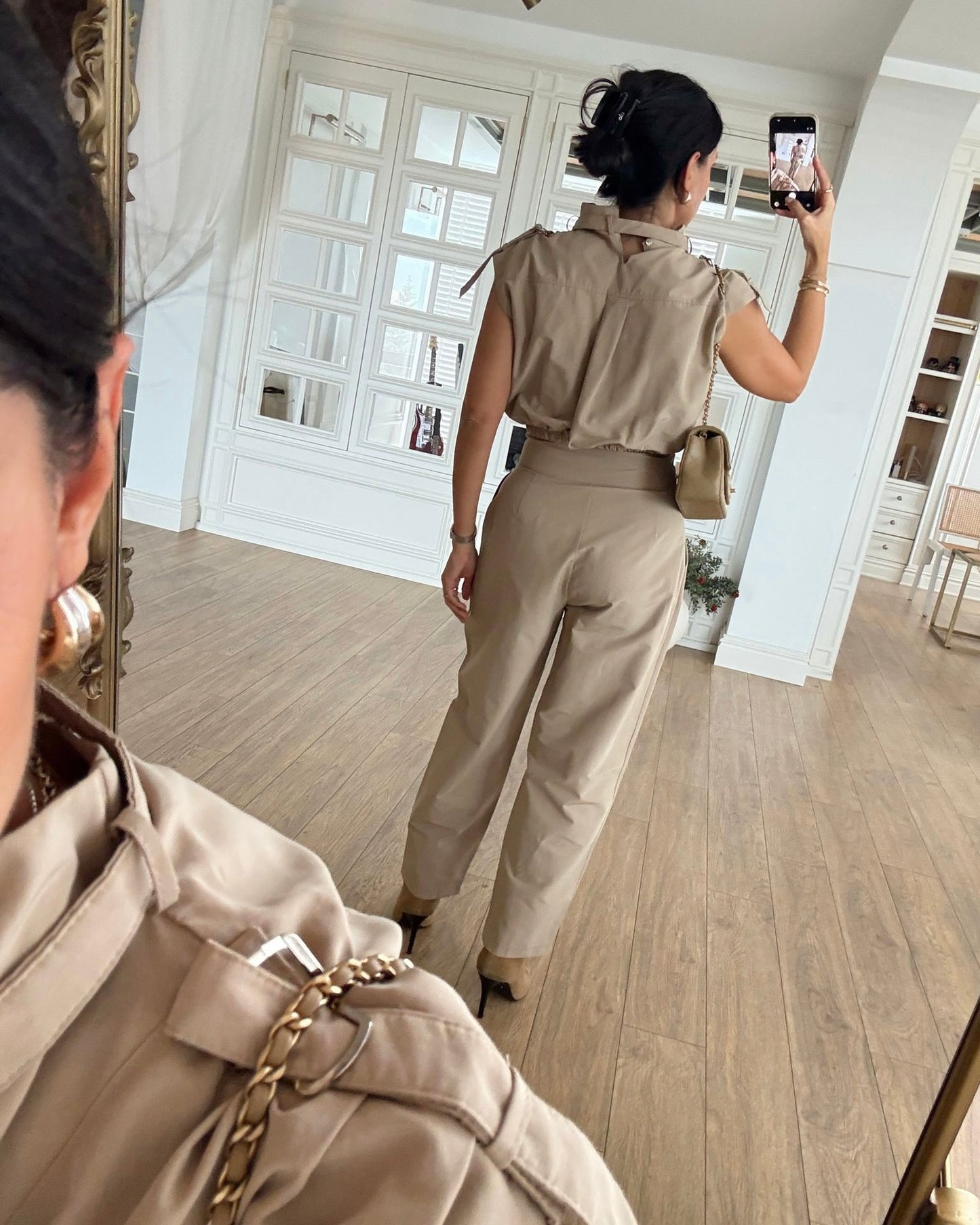 Etromy belt detailed crop blouse and pants set