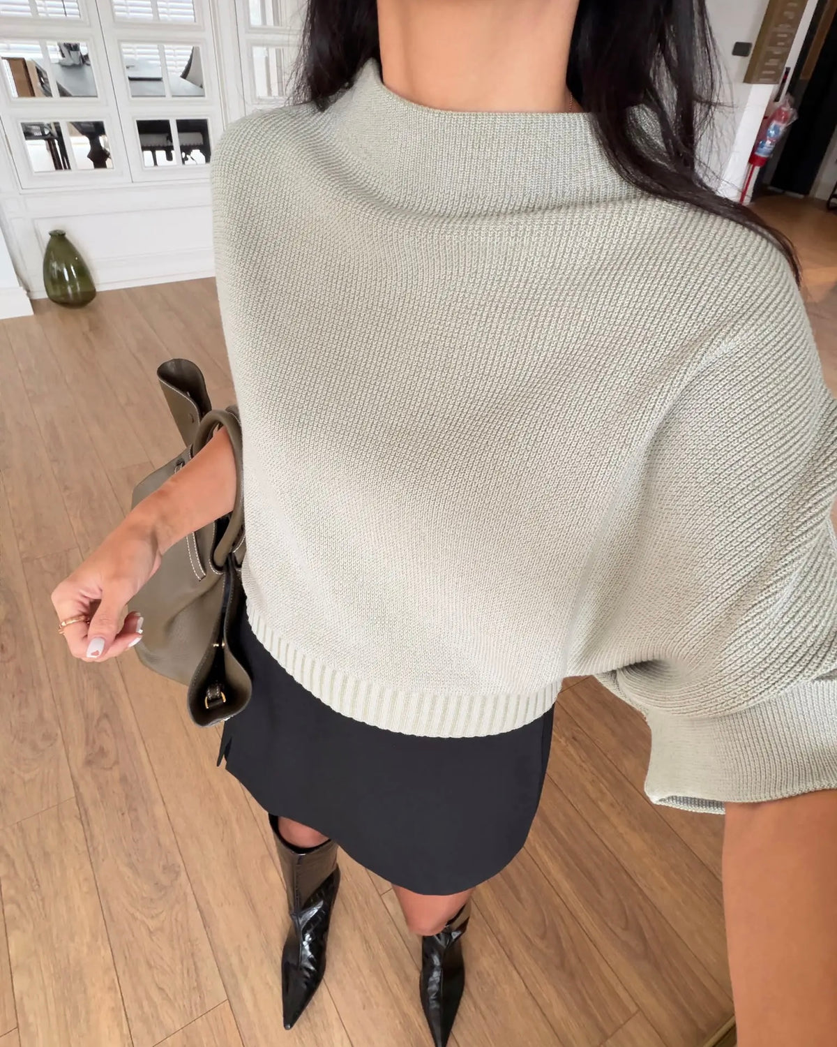 Waist detailed bat sleeve ribbed knitwear blouse