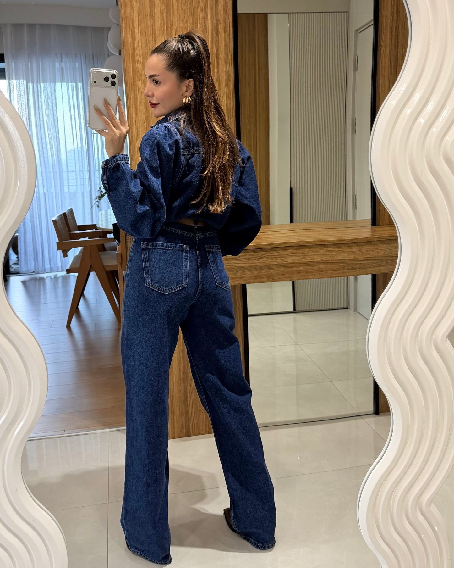 Denim belted jumpsuit