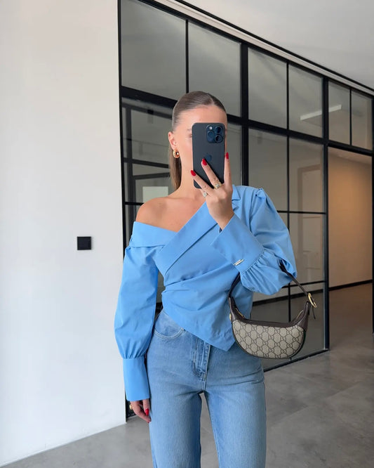 Off-Shoulder draped design  shirt