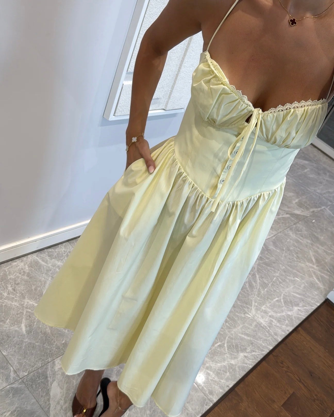 Gathered halter midi dress