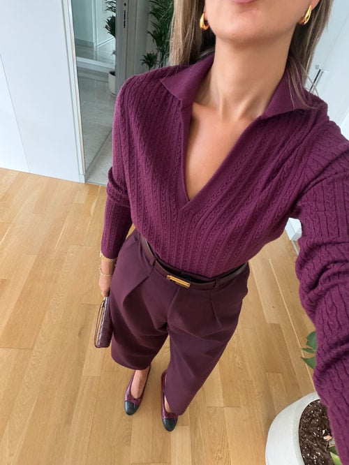 Cable knit polo sweater