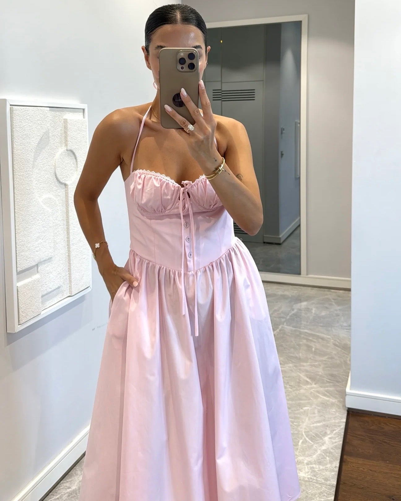 Gathered halter midi dress