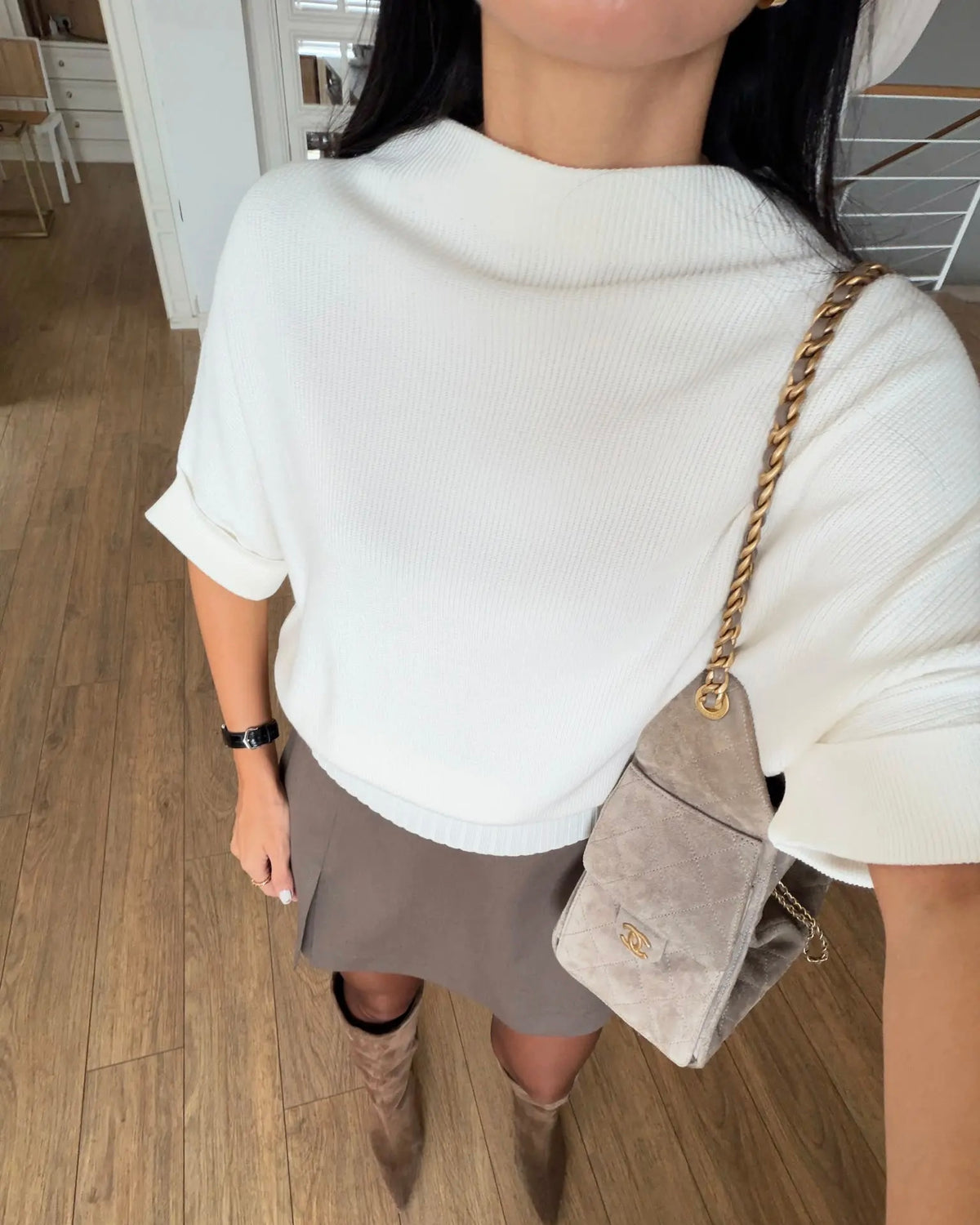 Waist detailed bat sleeve ribbed knitwear blouse