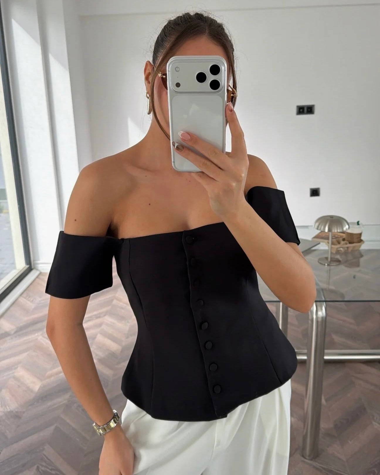 Madonna collar button-down blouse
