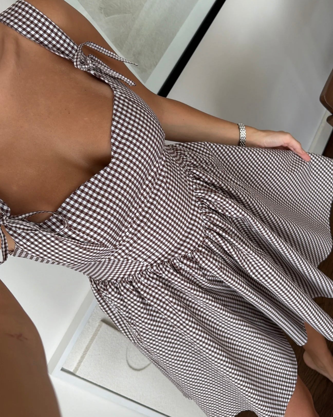 Back-tie checkered dress
