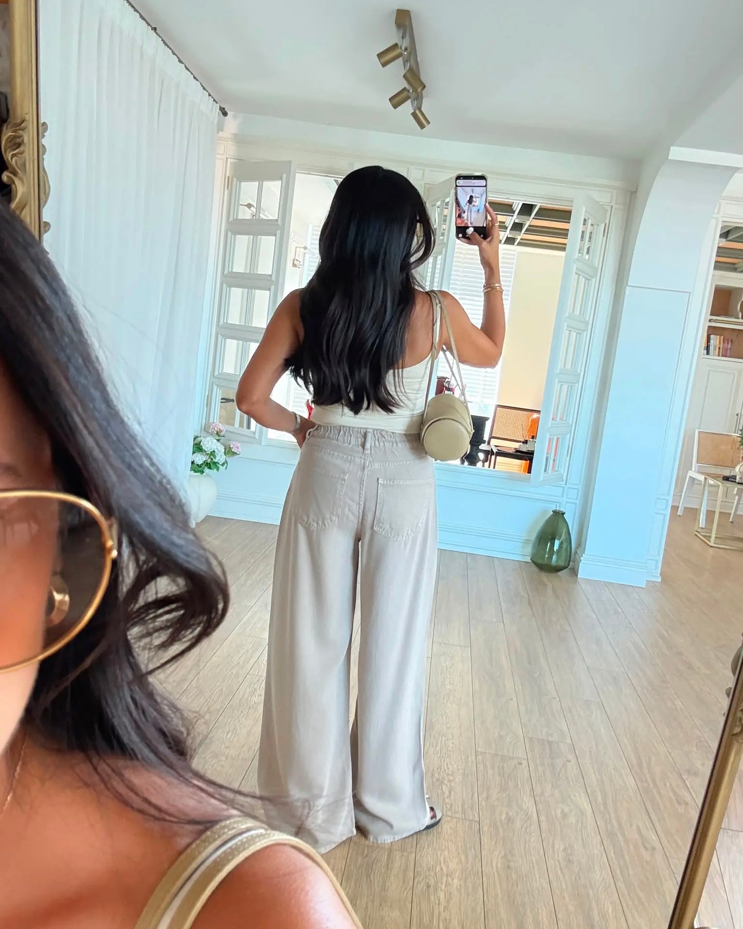 Ruby elastic back waist wide leg flowy trousers