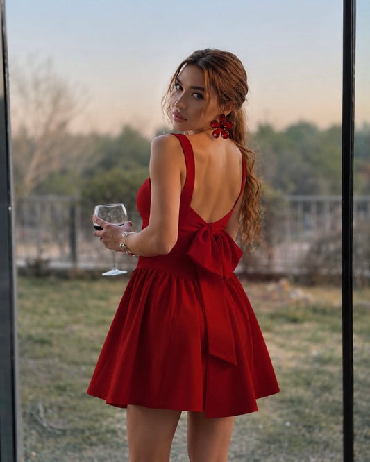 Red bow back dress