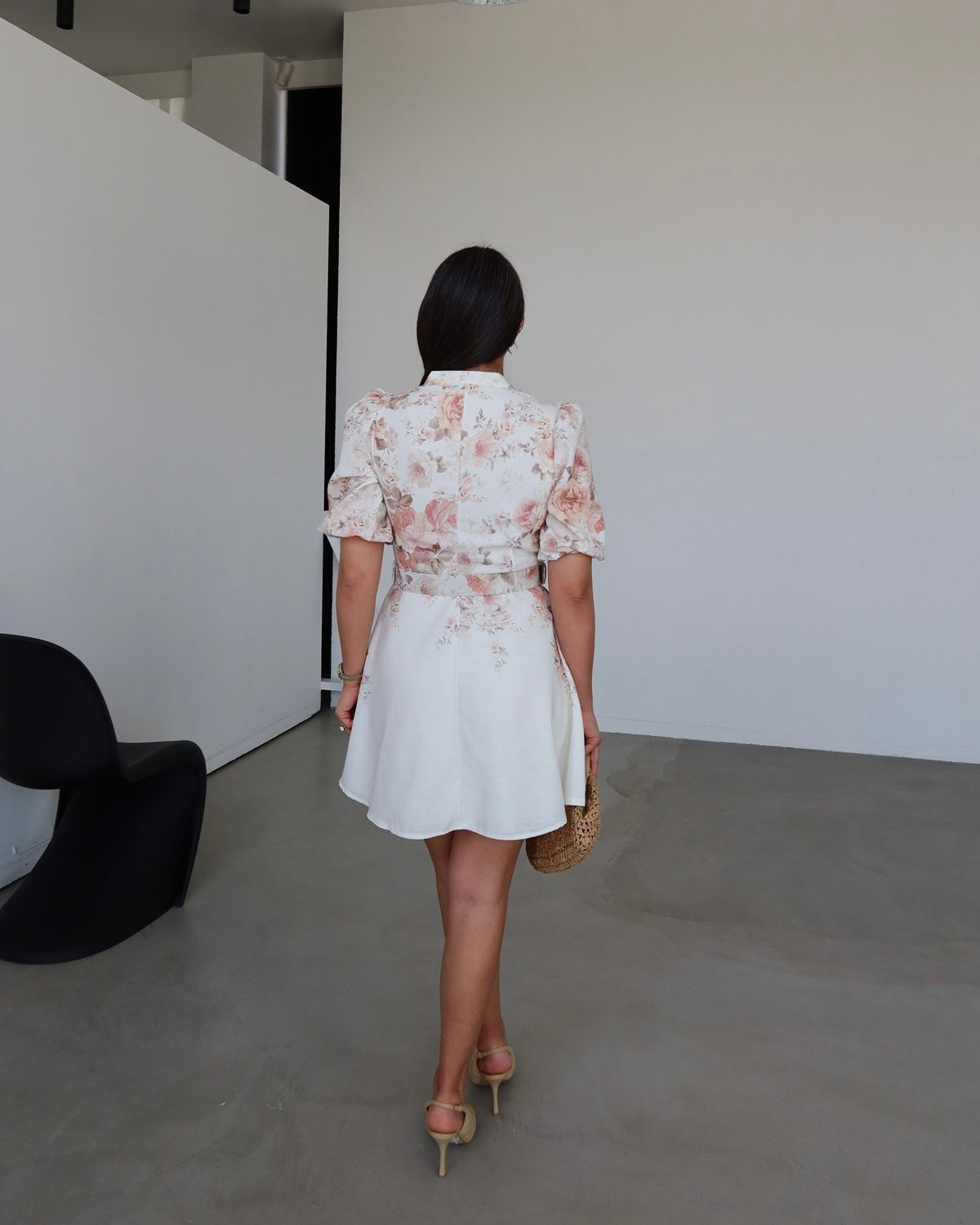 Balloon sleeve floral print premium dress