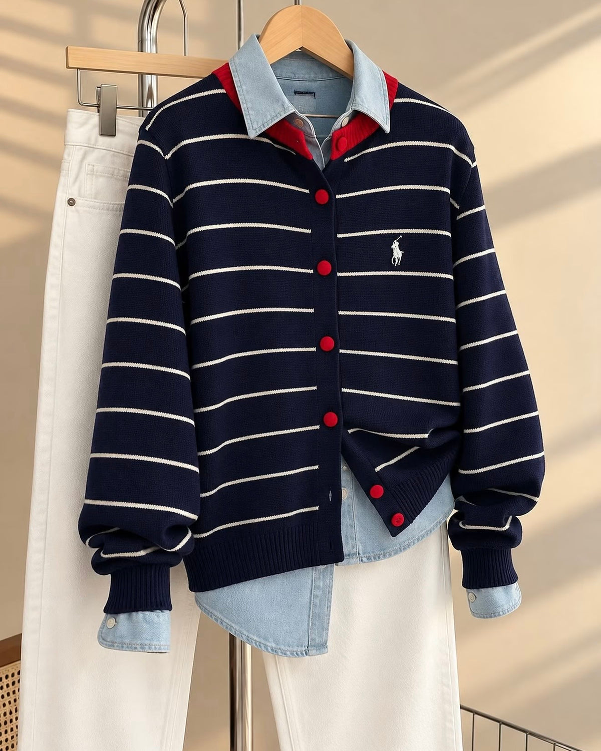 horizontal-striped knit cardigan