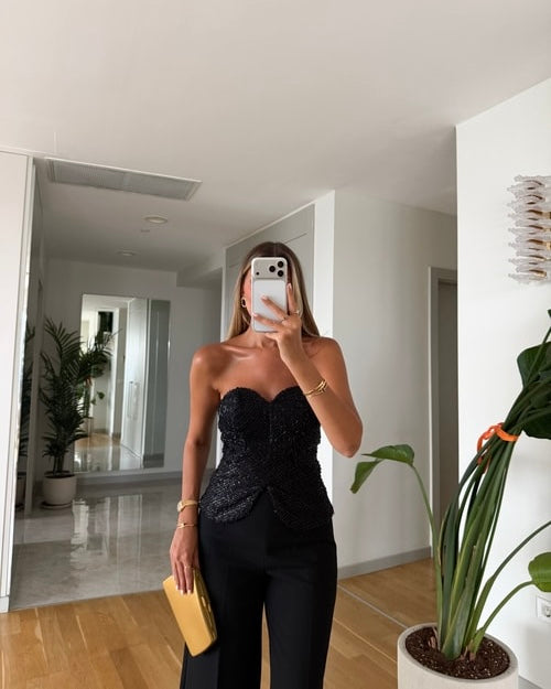 Beaded strapless design bustier