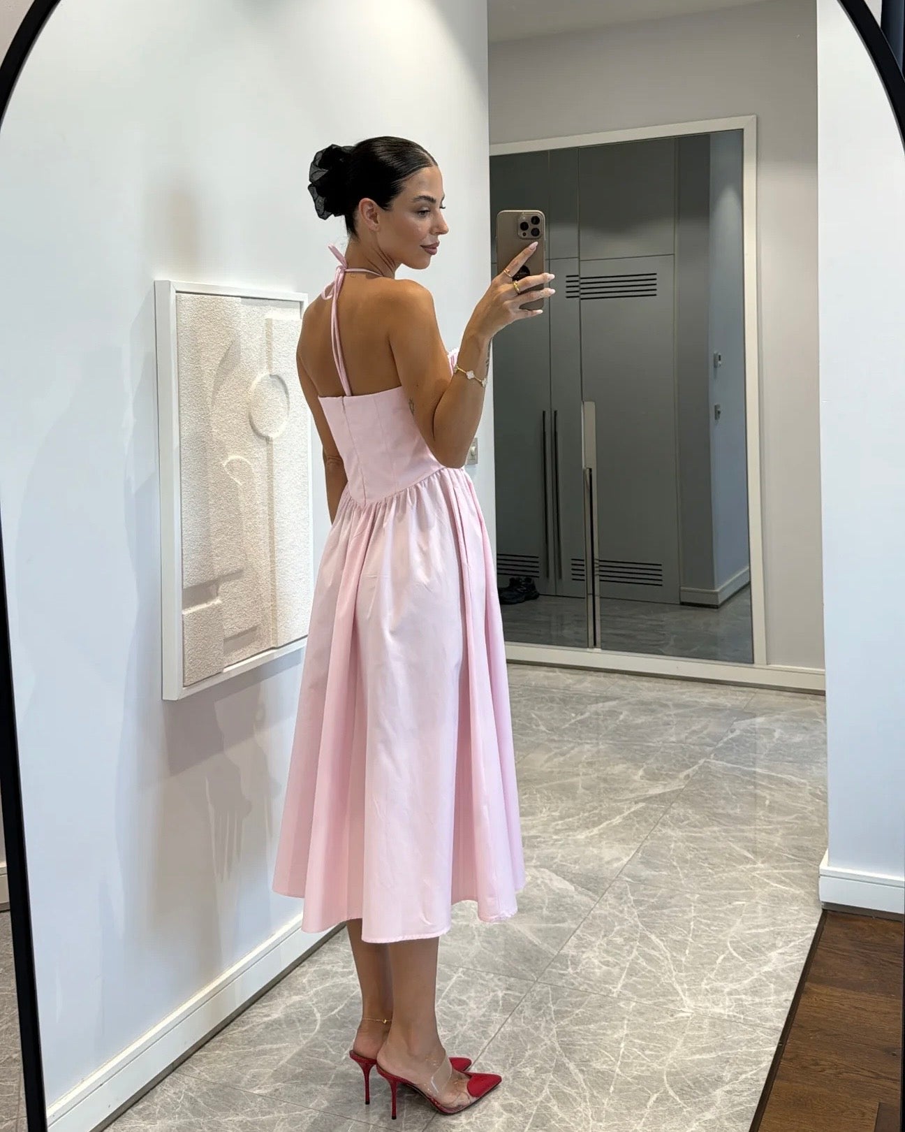 Gathered halter midi dress