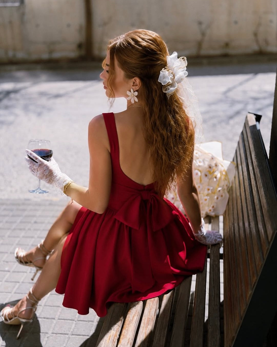 Red bow back dress