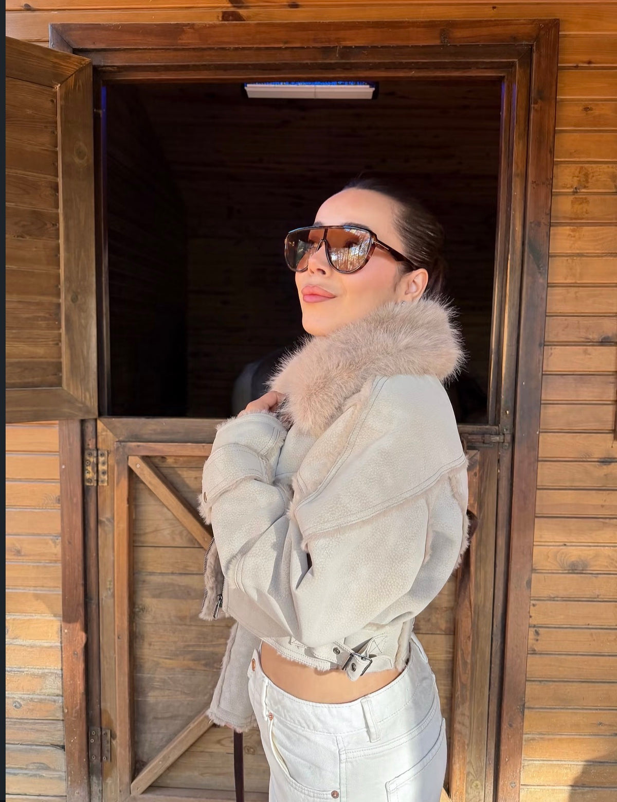 Faux-fur trimmed cropped jacket