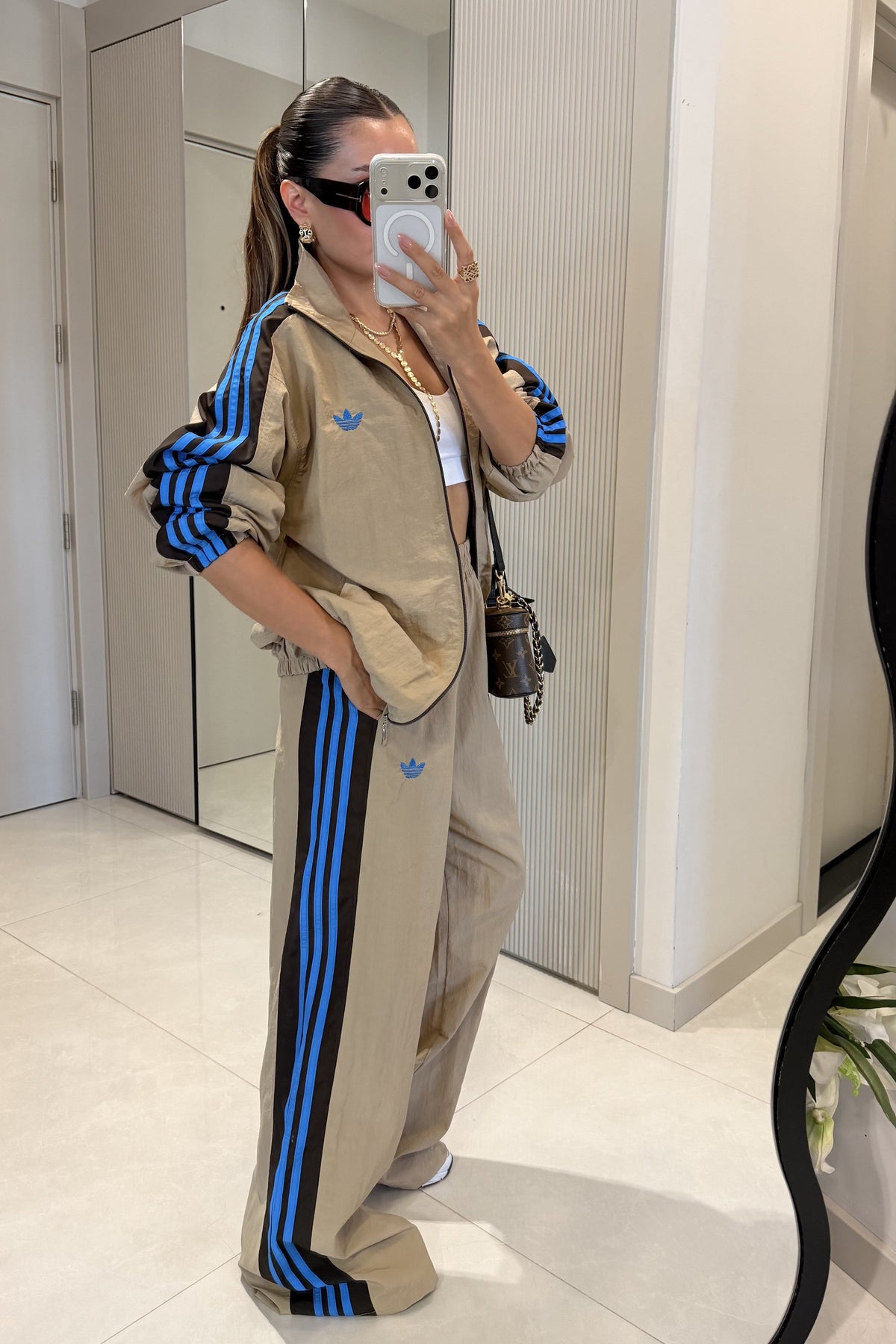 Parachute suit with stripe detail