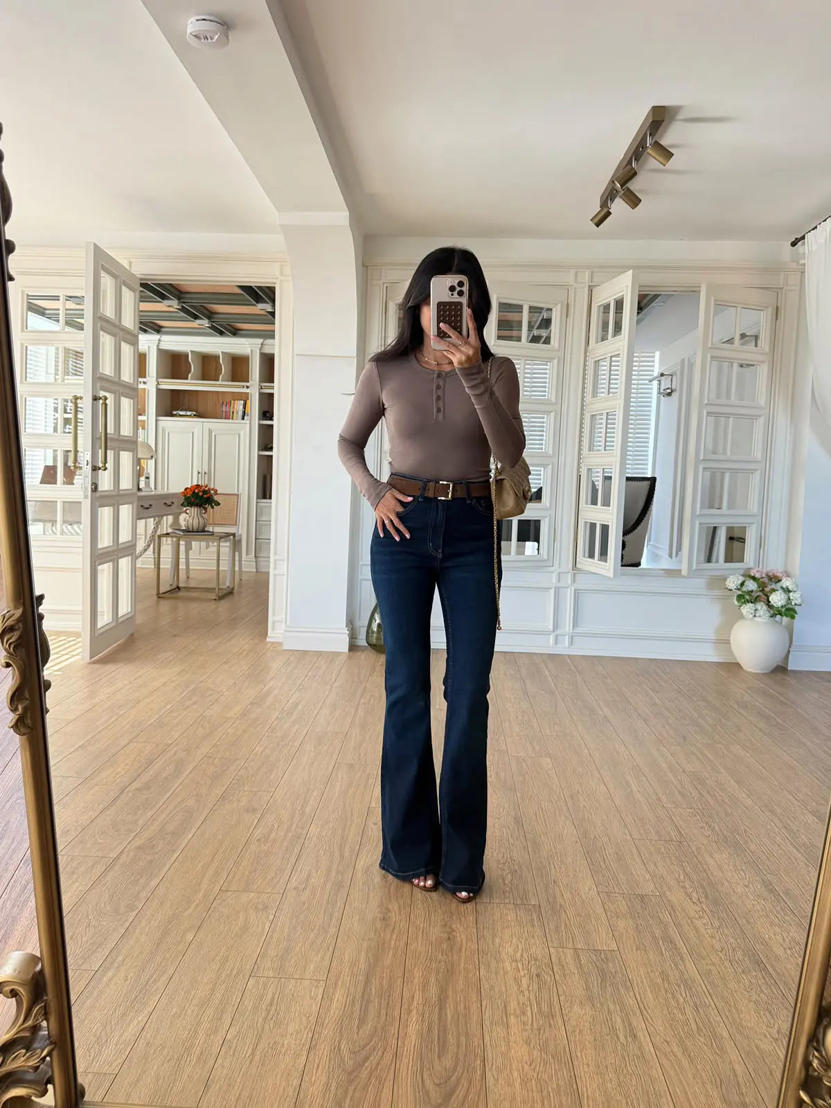 High-waist flare trousers