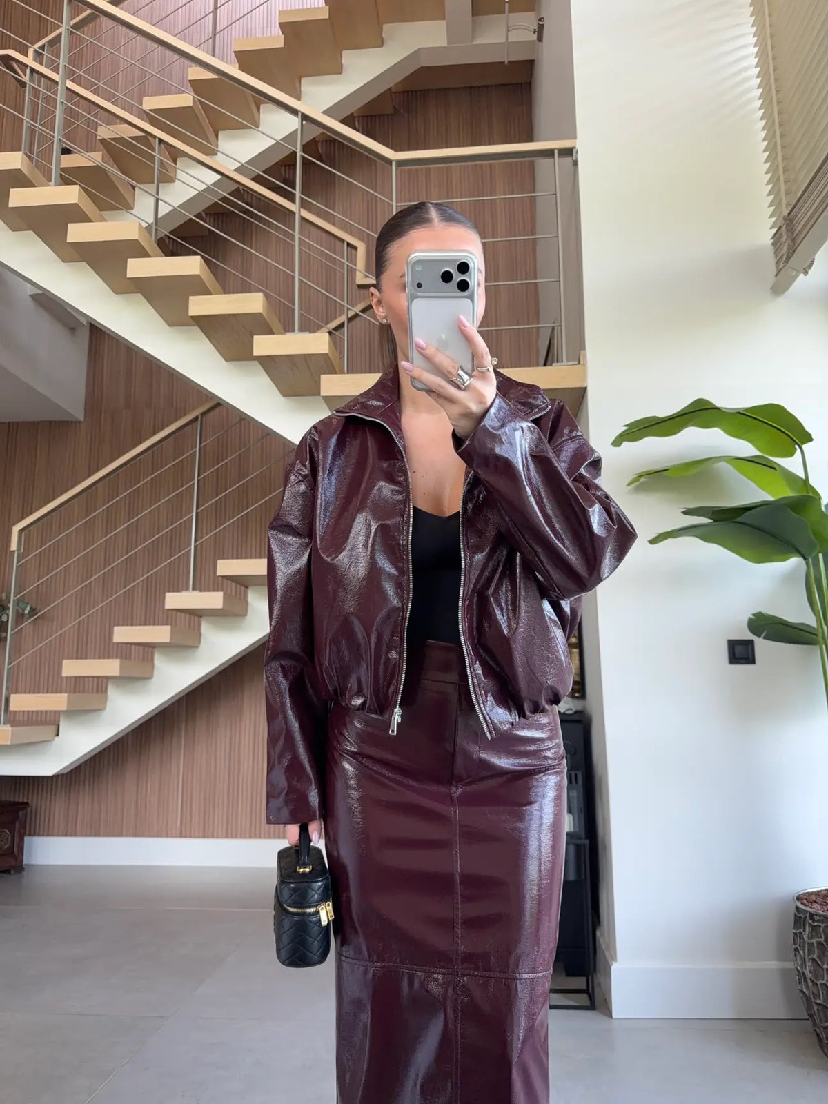 PU faux-leather two-piece set
