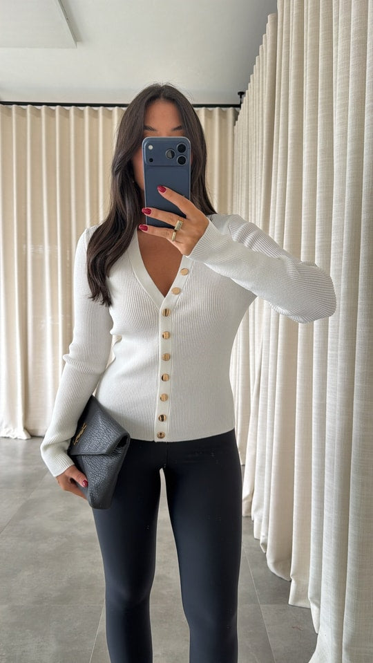 V-neck cardigan with gold-tone button closures