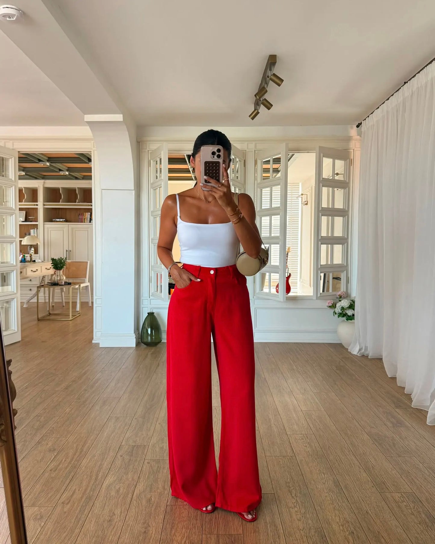 Ruby elastic back waist wide leg flowy trousers