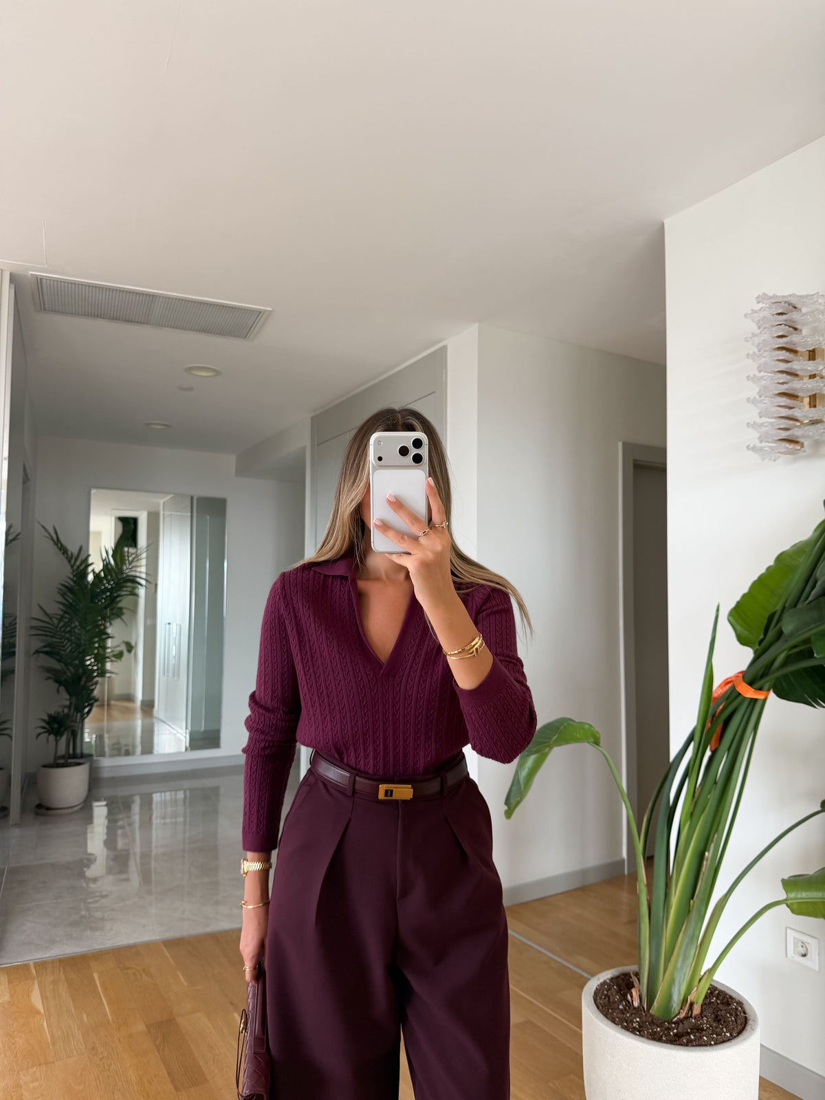Cable knit polo sweater