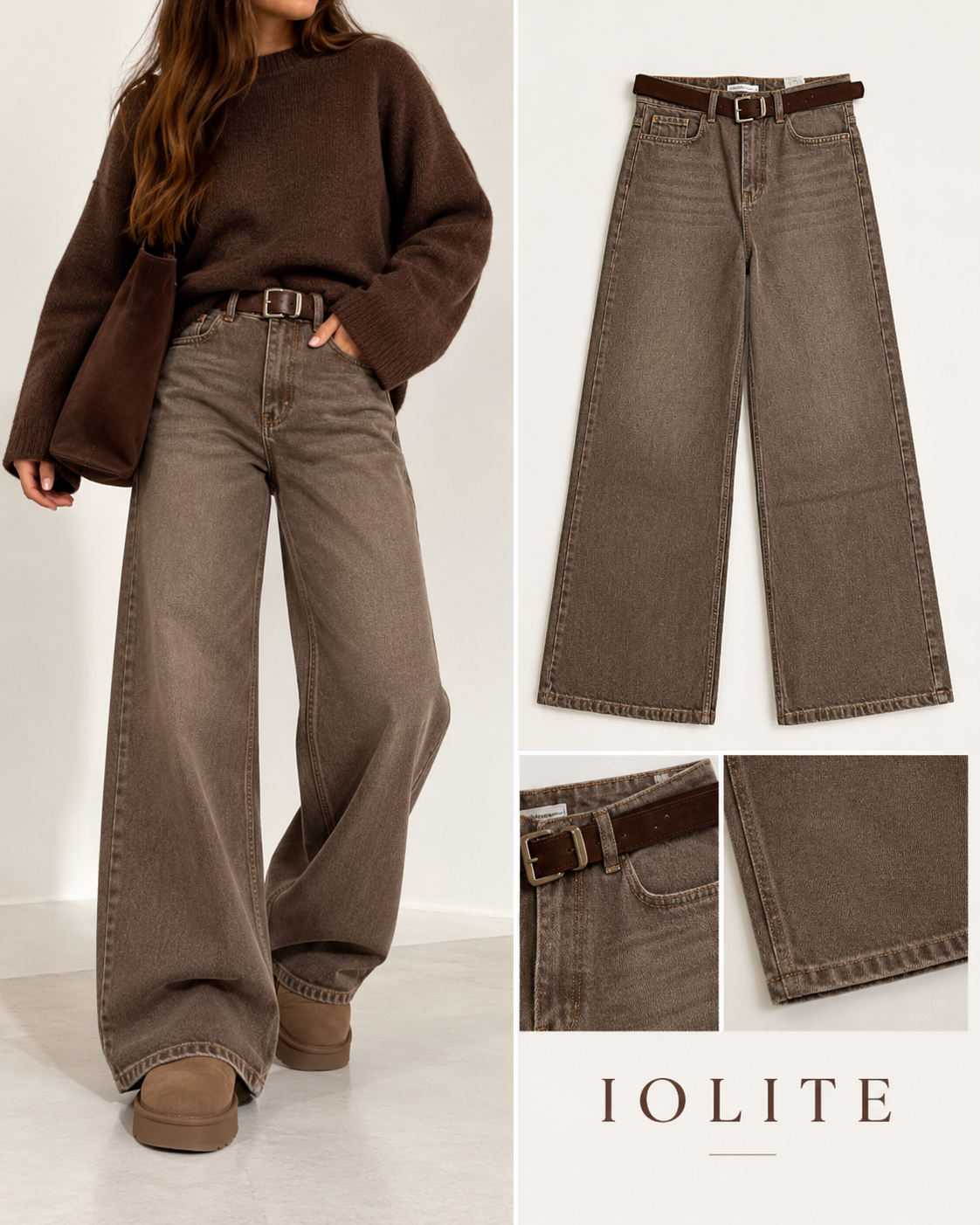 High-waisted, wide-leg denim jeans