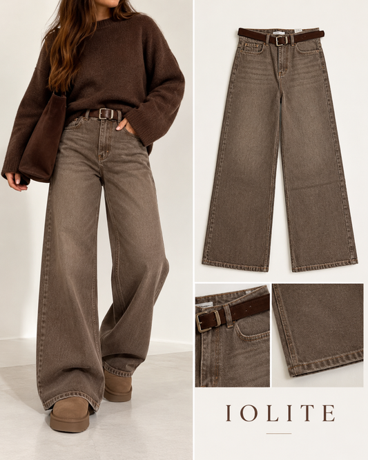 High-waisted, wide-leg denim jeans