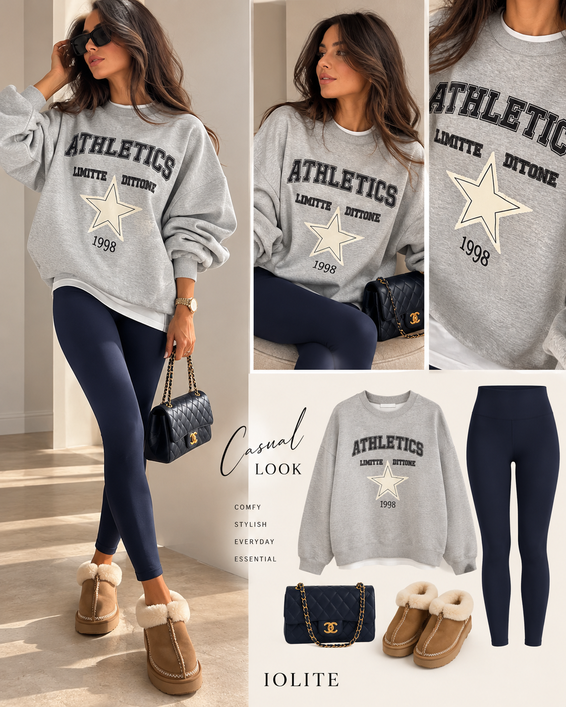 Crewneck sweatshirt with a layered white tee-hem details