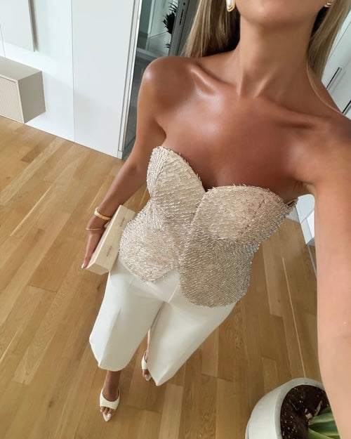 Beaded strapless design bustier
