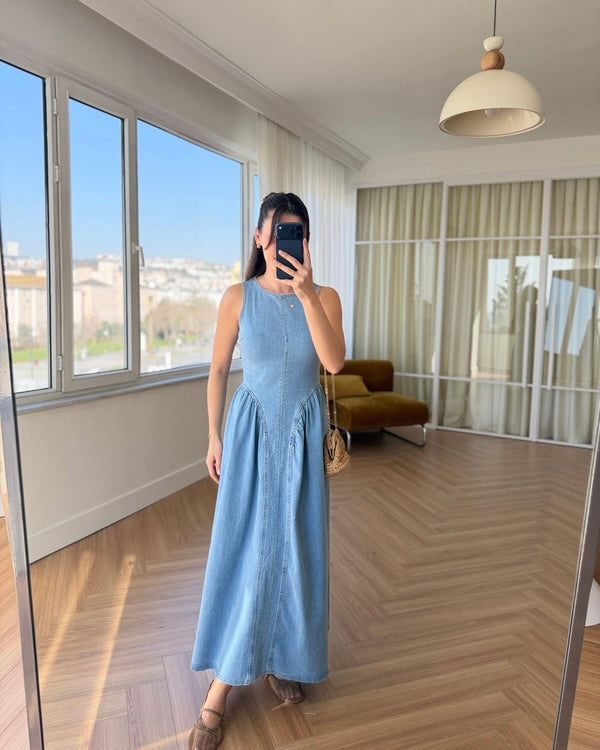 Open back denim dress