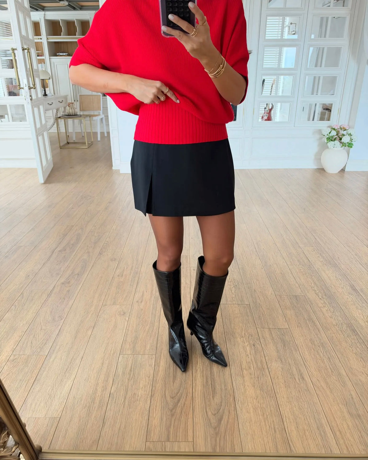 Waist detailed bat sleeve ribbed knitwear blouse