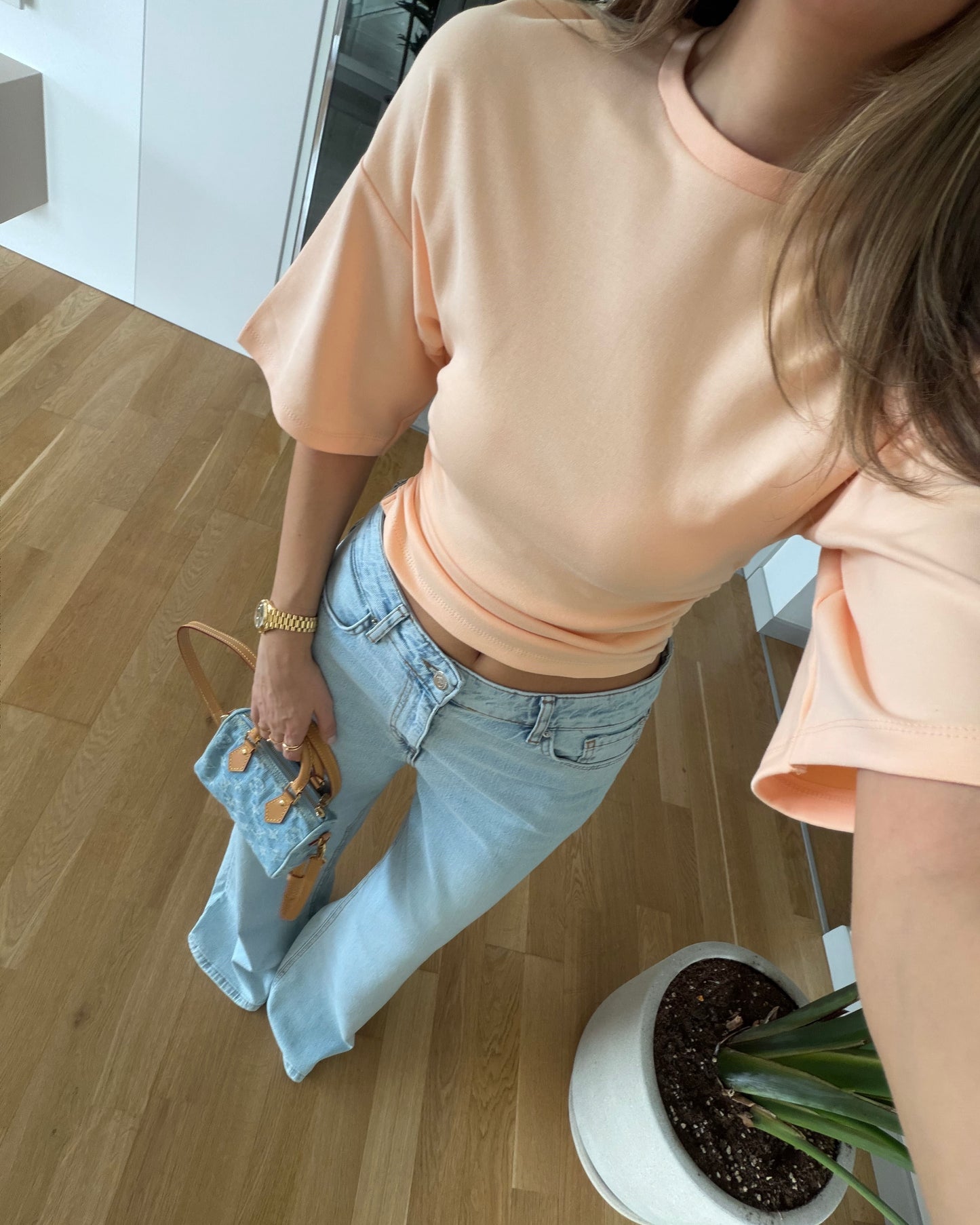 Gathered batwing sleeve T-shirt