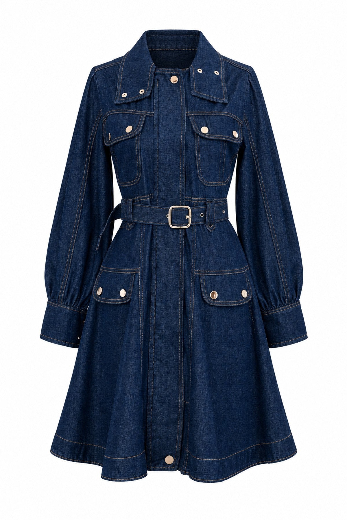 Navy blue utility-style denim mini dress