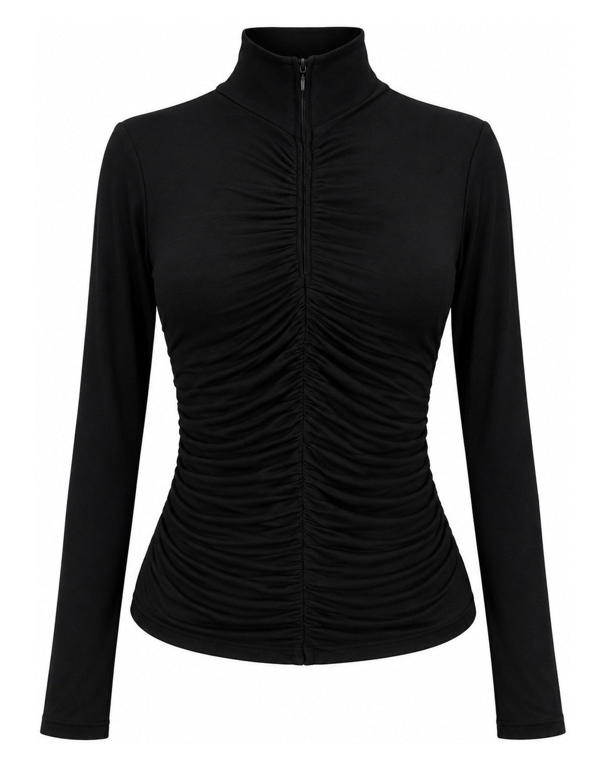 Zip-up gathered blouse
