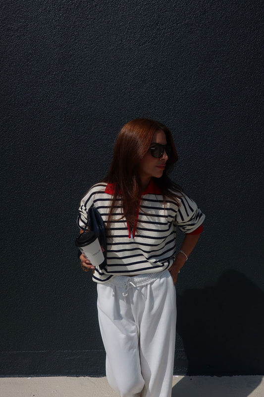 Striped sweater with a chic preppy touch