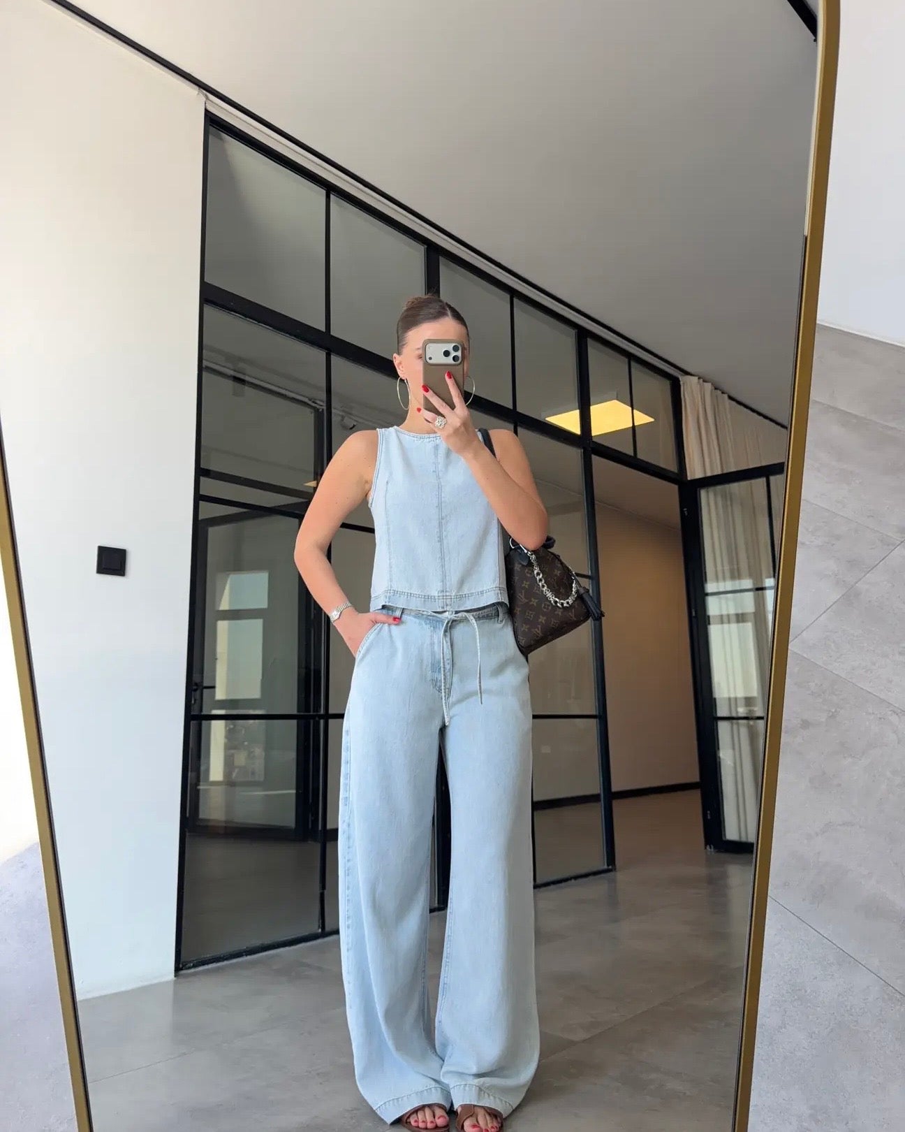 Lace-up pants, blouse, and Tencel set
