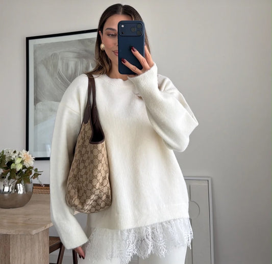 Lace detail knitted sweater