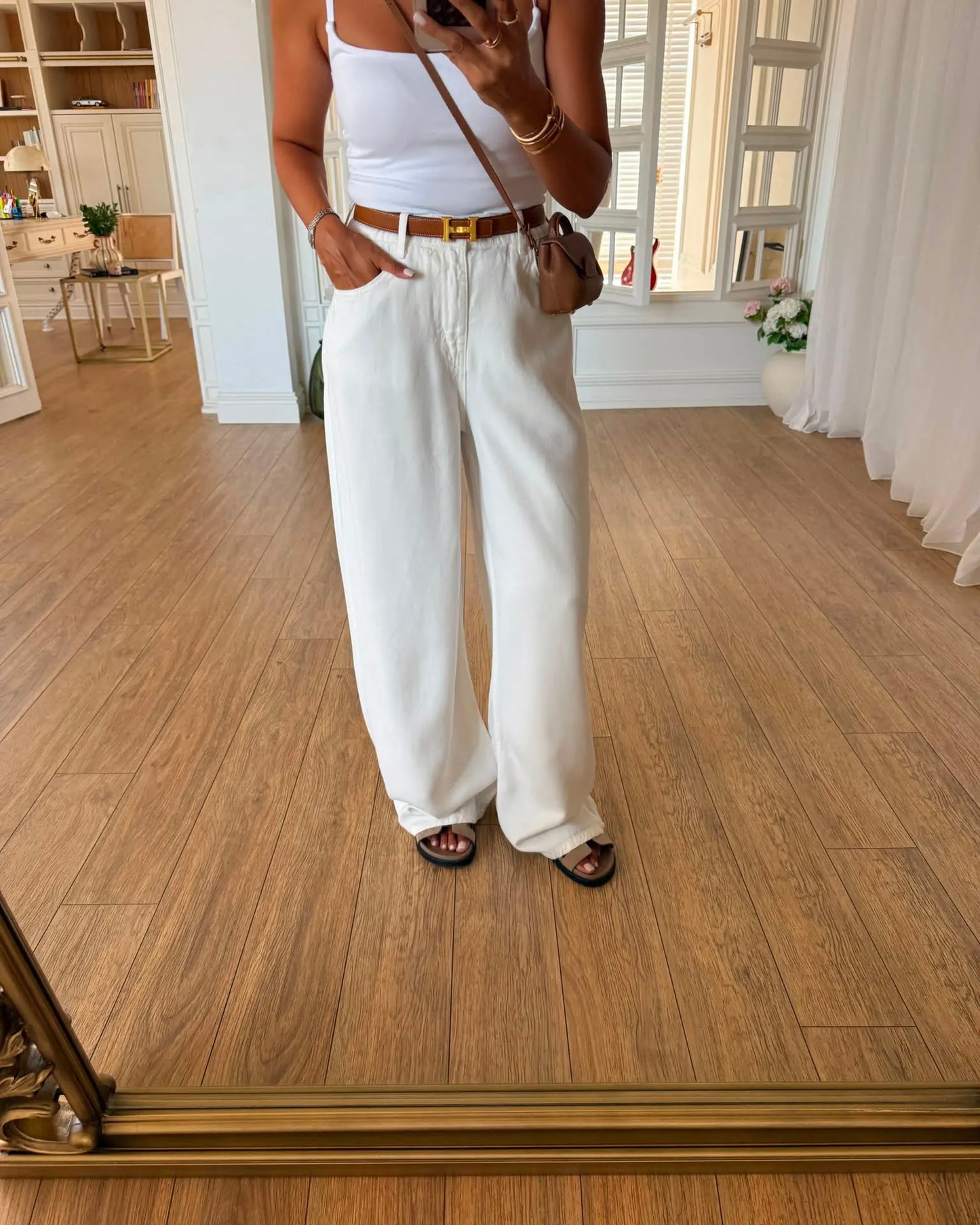 Ruby elastic back waist wide leg flowy trousers